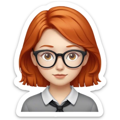 A nerd girl with black/red glasses, ginger hair and light brown eyes sticker