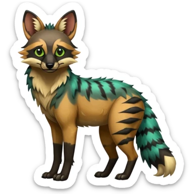 Shiny Green Colorful Dusky Dark Gloomy Glossy Aardwolf-Maned-Wolf-Bobcat-fusion-animal-hybrid-creature, full body sticker