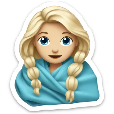 Blond girl with blanket with blue eyes sticker
