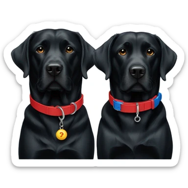 2 black labradors, 1 red collar, 1 blue collar. sticker
