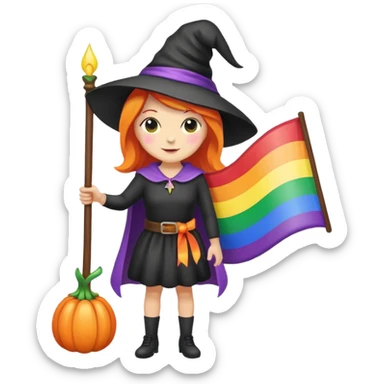 Witch holding a rainbow flag sticker