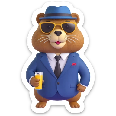 beaver in a pinstripe suit, gold chain, sunglasses, gangster attitude sticker