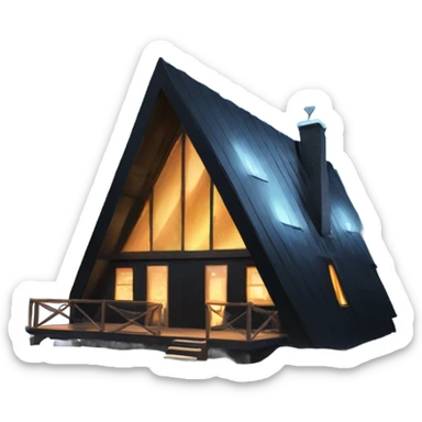 Black A-Frame Cabin with glowing windows and snowing sticker