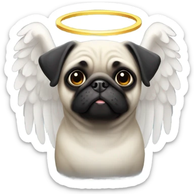 Black Pug with angel wings and halo sticker
