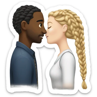 black male, with braids kissing white fe sticker