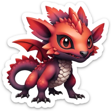 Gothic reddish Dark bright warm-gradient edgy exotic painted Fakémon-Pokémon-Trico-Vernid-creature sticker