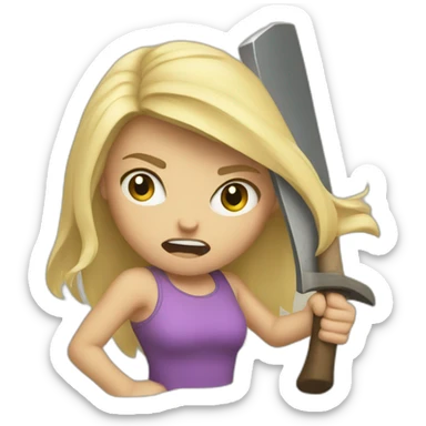 angry blonde girl throwing an axe sticker