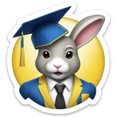 A rabbit student in a suit in the color of the Ukrainian flag in a square academic cap sticker