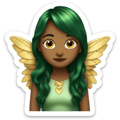 big wings, Beautiful, fairy, gold, brown, dark green, green, long hair sticker