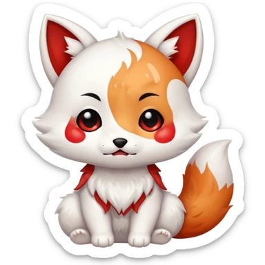 Crying white with red marks Chibi baby cute kitsune   sticker