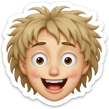 laughing with tears face  but looks exhausted and crazy sticker