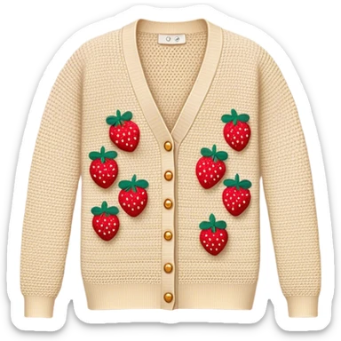 beige crocheted cardigan embroidered with small strawberries sticker
