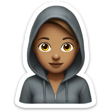 A girl with brown hair and tan skin wearing a hoodie  sticker