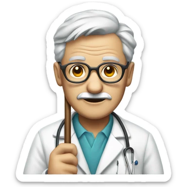 Old male doctor with glasses and holding a cane portrait sticker