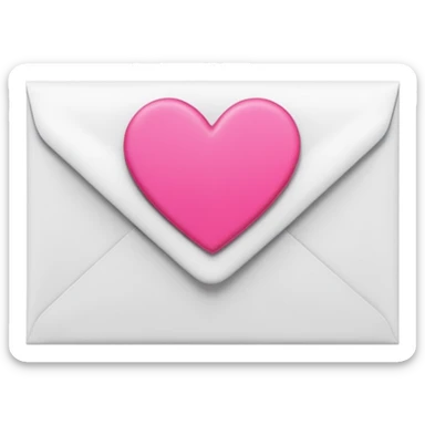 A 3D render of a white letter envelope with a vibrant pink heart sticker, clean background sticker