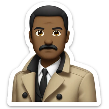 Man with black straight hair on the side with a black square mustache in a beige coat angry sticker