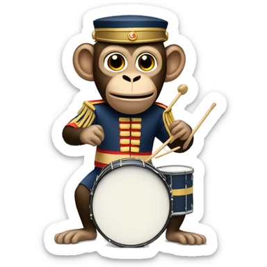 Monkey playing the drums wearing a marching band uniform  sticker