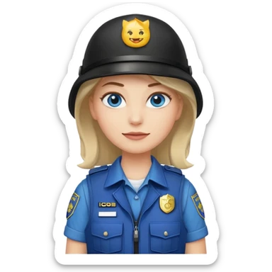 female law enforcement officer, white, khaki tactical vest, emoji look, clear face, friendly expression sticker