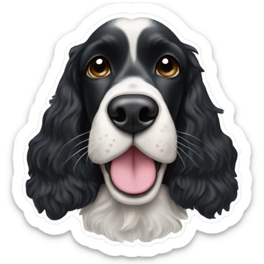 Black English cocker spaniel with tongue out and small white patch on top of nose  sticker