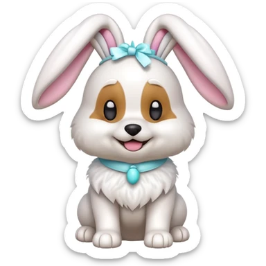 Create a 3D emoji of a cute dog dressed as the Easter Bunny.  sticker