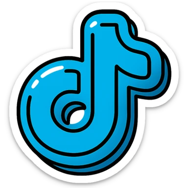 puffy cartoonish TikTok logo, blue, bold outlines, deep shadows, bright highlights, outlined colorful style, no background, only blue rounded symbol sticker