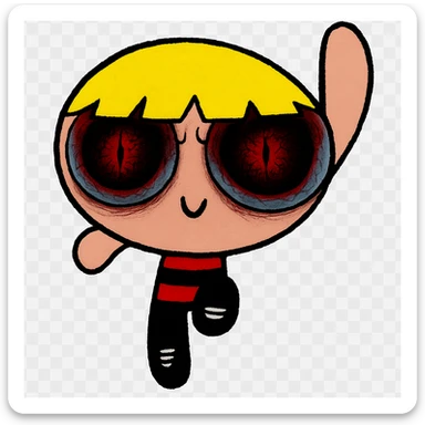 Make the eyes and mouth a bit scarier, with subtle horror elements, but keep the picture quality and everything else intact. Maintain the original style and details of the image. sticker