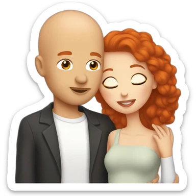 couple kiss bald guy with redhead woman sticker