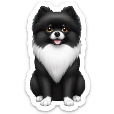 Black Pomeranian with white paws and white chest sticker