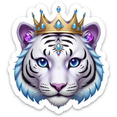 ESO Female white/black tiger khajiit leader of the umbral rose, glowing blue eyes, glowing blue 'third eye' gem; silver crown/tiara with purple gems sticker
