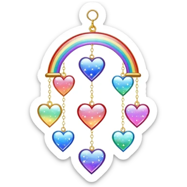 Sparkly glittery aesthetic Iridescent rainbow suncatcher hanging hearts and tiny stars sticker