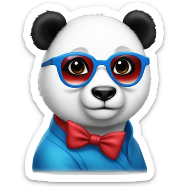 a panda wearing blue star glasses and red lipstick sticker