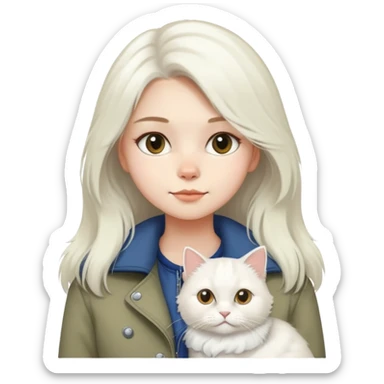 girl wear jacket with a British white Longhair cat sticker