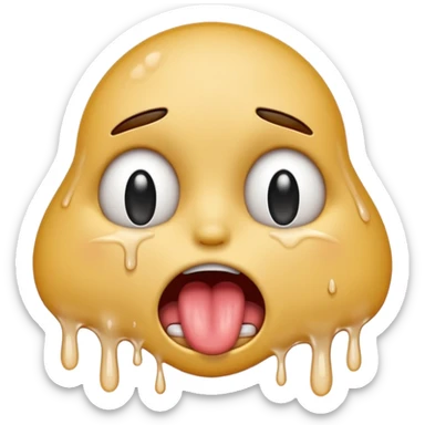 Generate a distressed and sweaty emoji with white tears dripping off of its tongue sticker