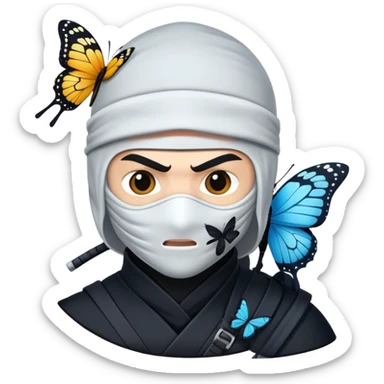 White-skinned ninja with a butterfly perched on his shoulder.  sticker