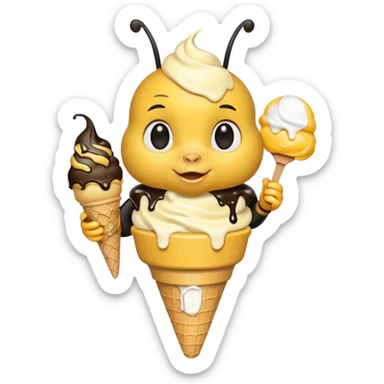 cute honeybee with ice cream in hand sticker