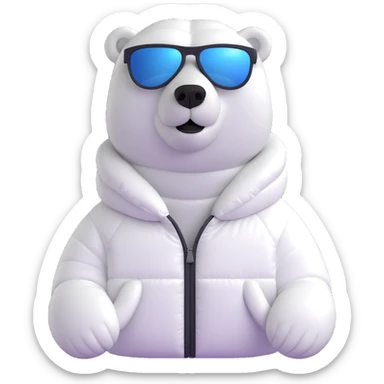 polar bear wearing a white puffer jacket and sunglasses sticker