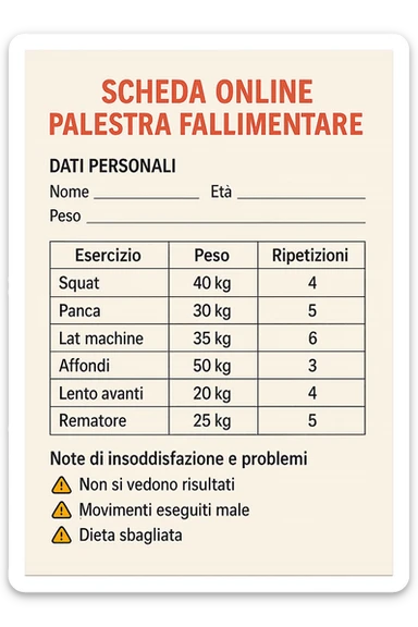 Scheda online palestra fallimentare che non va bene foglio in italiano fai un esempio delle scheda sticker