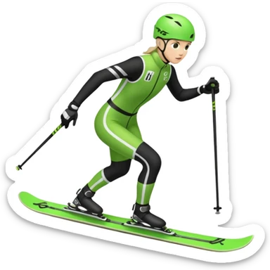 Xc ski racer in green and black clothing. Full body, skate skiing  sticker