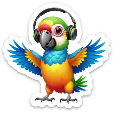 Crazy parrot with a headset dancing like crazy in rhythm sticker