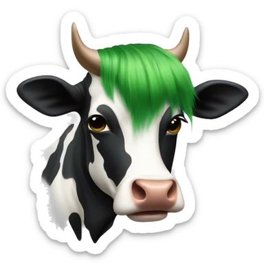 A cow with green hair black lips and brown skin sticker