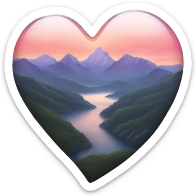 A transparent heart with mountains inside it at sunset sticker