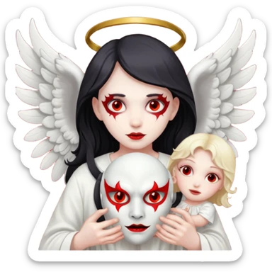 a demon taking the angel maask of his face sticker