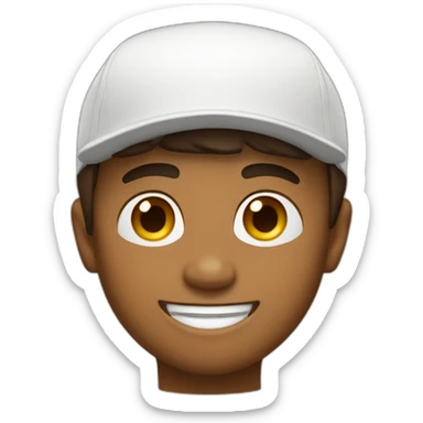 Create a winking brown boy with a white cap and the cap has a logo with a medal sticker