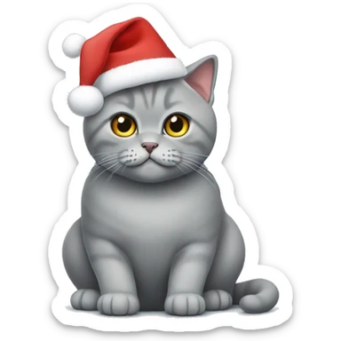 Grey British shorthair cat with a Christmas hat  sticker