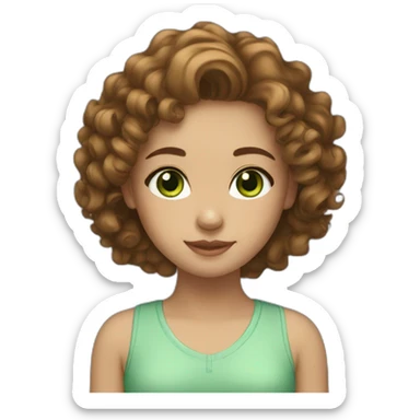 girl with brown curly hair, light skin and green eyes sticker