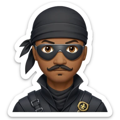 african-american mustache mercenary black asymmetrical eyepatch ninja hacker terminal command center sticker