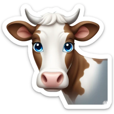 cute brown and white cow with blue eyes  sticker