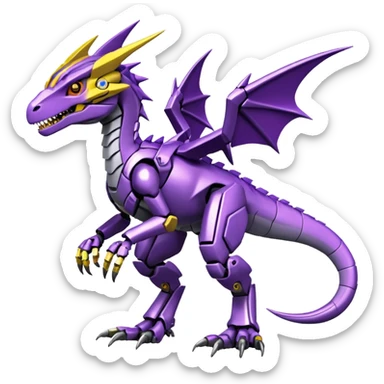 Cool Edgy Purple Yellow Digimon-Fakemon-Guilmon-Velociraptor-Dragon-Mecha full body sticker