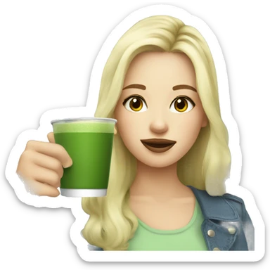 Blonde girl drinking matcha tea sticker