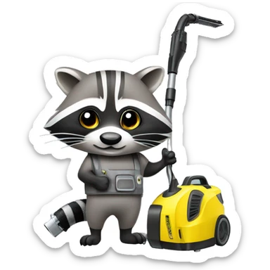 raccoon with a Karcher vacuum cleaner sticker